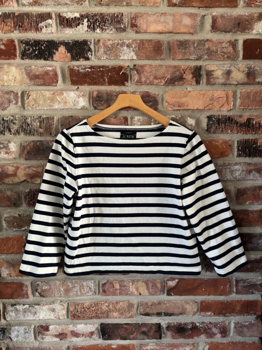 J. Crew Mariner Classic Fit Cotton Stripe 3/4 Sleeve Shirt Top, S